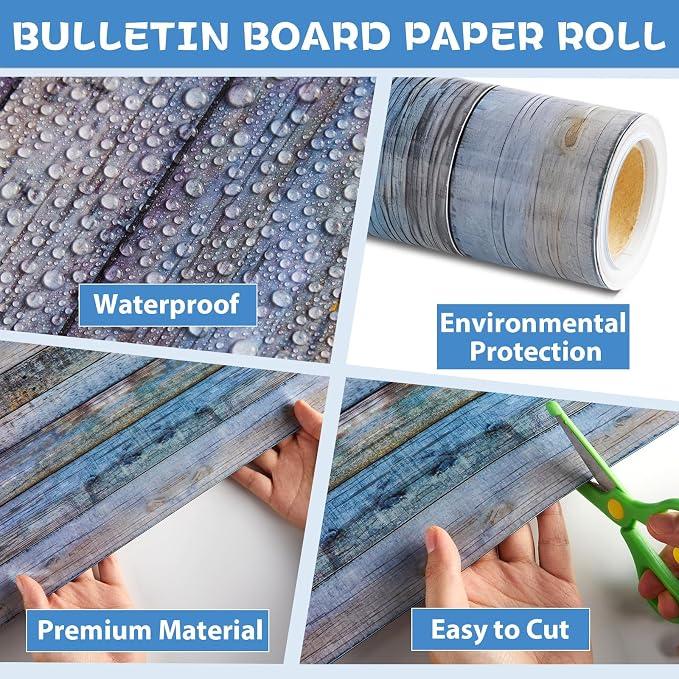 Qyeahkj 17.7in x 20ft Bulletin Board Paper Roll Bulletin Board Background Paper Fade Resistant Classroom Decoration Poster Art Craft Home Wall Education Decor Supplies Patterned Wood Grain