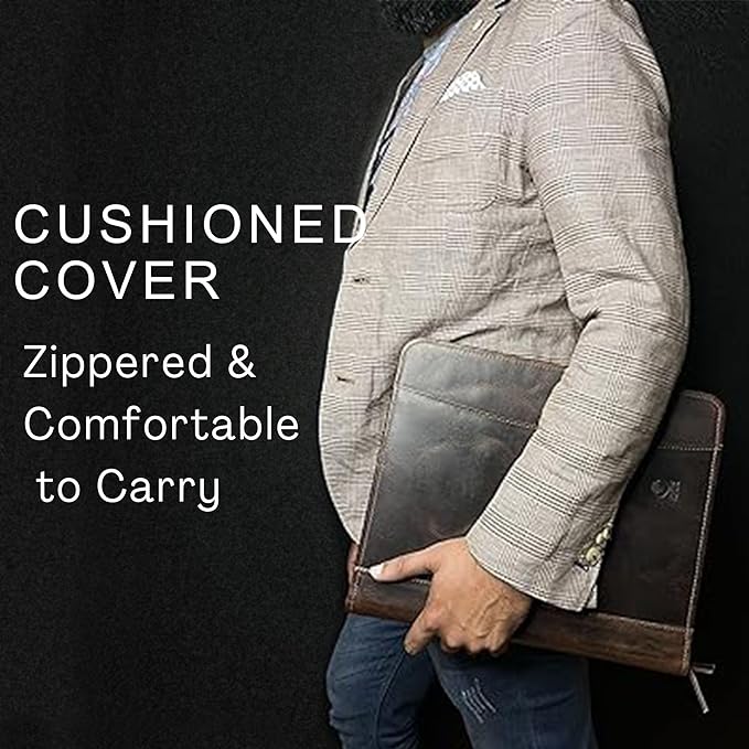 Supreme Business Portfolio by Rustic Town | Professional Organizer for Men & Women | Durable Leather Padfolio | Easy to Carry with A Zippered Closure | Many Slots, Compartments & Holders