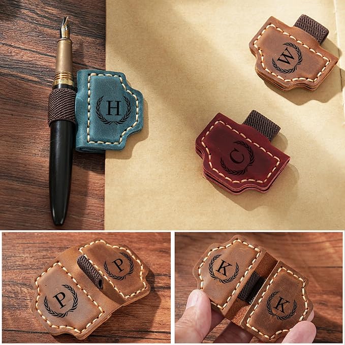 Artlaza Personalized Magnetic Leather Bookmark with Pen Holder - 26 Letters Custom Book Mark with Name Initial Engraved Book Marker for Readers, Book Lovers, Travelers - Gift for Women & Men(Red，S