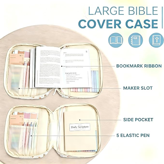 MATMO Bible Bag Cover Case for Women Bible Carrying Bag with Handles Bible Study Supplies & Accessories Christian Gifts for Women (Flower)