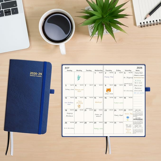 2026-2029 Pocket Monthly Planner, 3 Year Calendar 2026-2029, 6.2’’ x 3.6’’ x 0.67’’, Small Calendar 2026, 36 Months from Jul 2026 - Jun 2029, Hardcover, Back Pocket, Thick Paper, Lightweight to carry, Blue