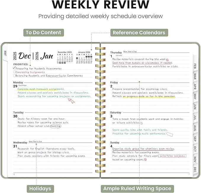 2026 Planner - Weekly and Monthly Planner, January 2026 to December 2026, Spiral Bound 2026 Calendar Planner Book, Inner Pocket, Perfect for Office Home School Supplies - A4 (8.5" x 11"), Green
