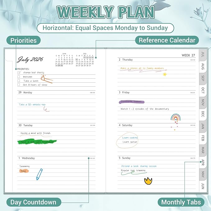 2026-2027 Planner, Weekly and Monthly Calendar Planner from July 2026 - June 2027, 6" x 8.5" Linen Hardcover Agenda Book with Tabs, Pen Holder, Inner Pocket for Office School, Blue