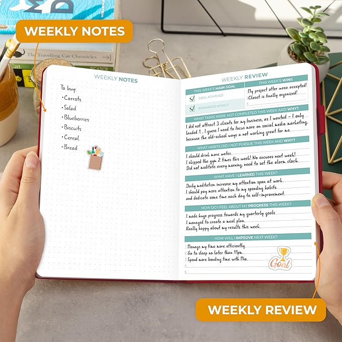 Clever Fox Daily Planner 2nd Edition – Undated Time Block Task Organizer with Hourly Schedule & To-do list – A5, 6 Months (Red)
