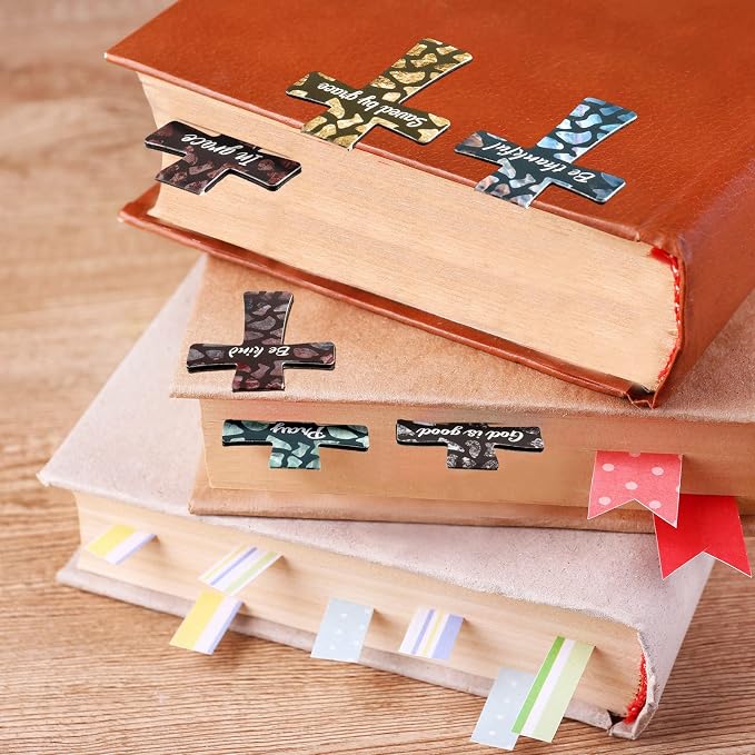 48 Pcs Magnetic Cross Bookmarks Bulk Church Gifts Christian Gifts for Women Bulk Christian Bookmarks Bible Verse Magnetic Page Clips for Women Christmas School Bible Study Group(Marble Style)