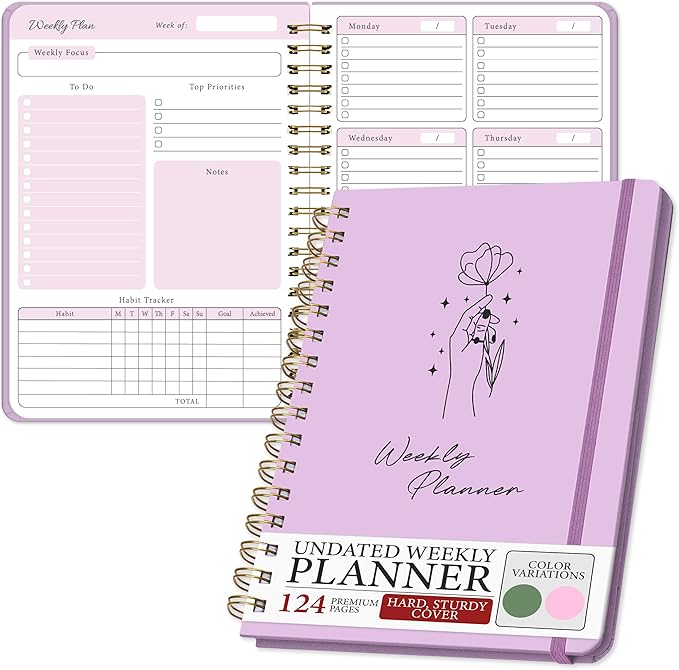 Undated Weekly Planner – Minimalist Notebook for Work, Home & Daily Writing | Simple Matte Planner for Goals, Appointments, Notes & Productivity, Elegant Cardstock Pages, Purple