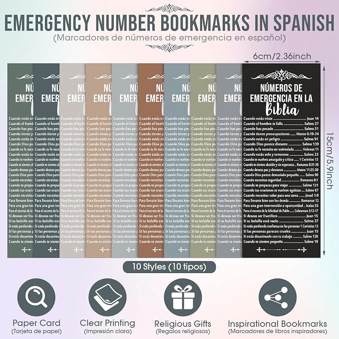 Feifeiya 50 Sets Christian Fathers Day Gifts Bulk Religious Pens Bible Verse Emergency Numbers Bookmark Scripture Catholic Gift for Women Men Church Welcome Sunday School(Boho Color,Spanish)