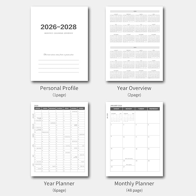 Monthly Planner 2026-2028, 2026-2028 Calendar 36 Months, 8.5" x 11", Jan 2026- Dec 2028,Metal corner protectors with Spiral Bound, 3 Years Academic Planner Perfect for School & Office for Women & Men