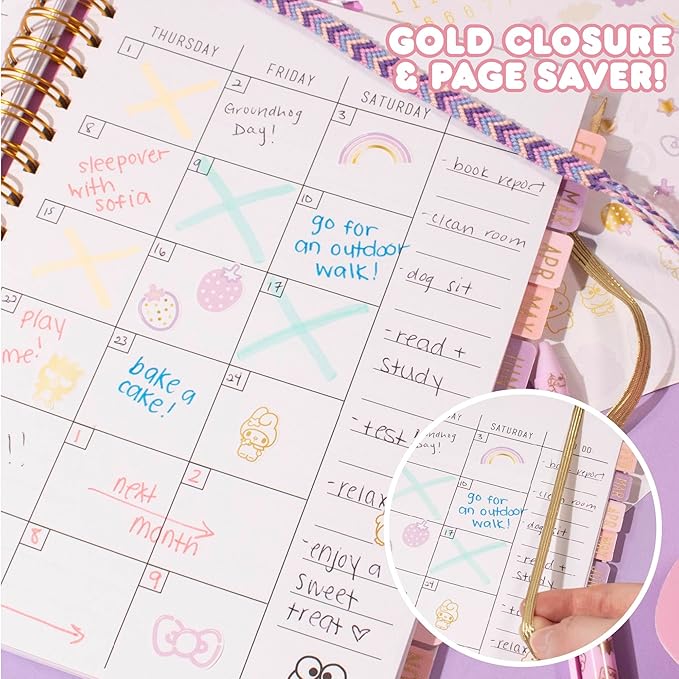 Hello Kitty and Friends Agenda, 70 Pages, Hardcover Planner, Kuromi Stickers, Sanrio Stuff, Cute School Supplies, Stationery and Accessories