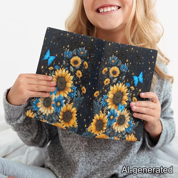 Dreaweet Sunflower Butterfly Book Cover Stretchable Book Sleeve Protector 9 x 11 inch Washable Reusable School Office Supplies Book Socks Kids Girls Back to School Gifts