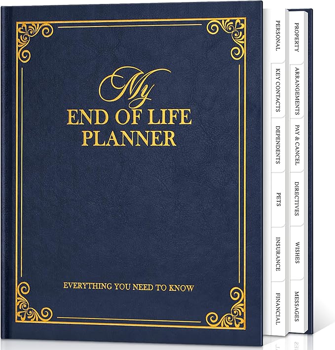 Lanpn End of Life Planner Death Organizer with Tabs, Final Wishes & Financial Estate Planning Journal, When I Die Journal for Senior, Before Death Life and Care Plan Book, Blue, Leather Hardcover
