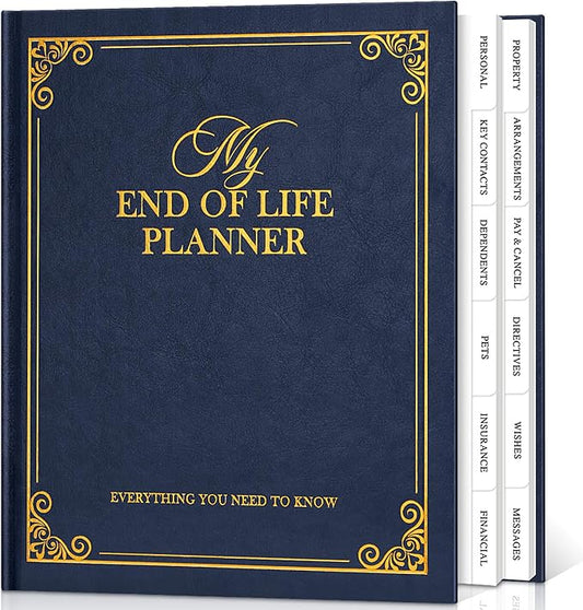 Lanpn End of Life Planner Death Organizer with Tabs, Final Wishes & Financial Estate Planning Journal, When I Die Journal for Senior, Before Death Life and Care Plan Book, Blue, Leather Hardcover
