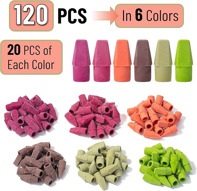 Mr. Pen- Pencil Erasers Toppers, 120 Pack, Late Harvest Color Scheme, Latex Free, No Smudge, Mr Pen Erasers for Pencils