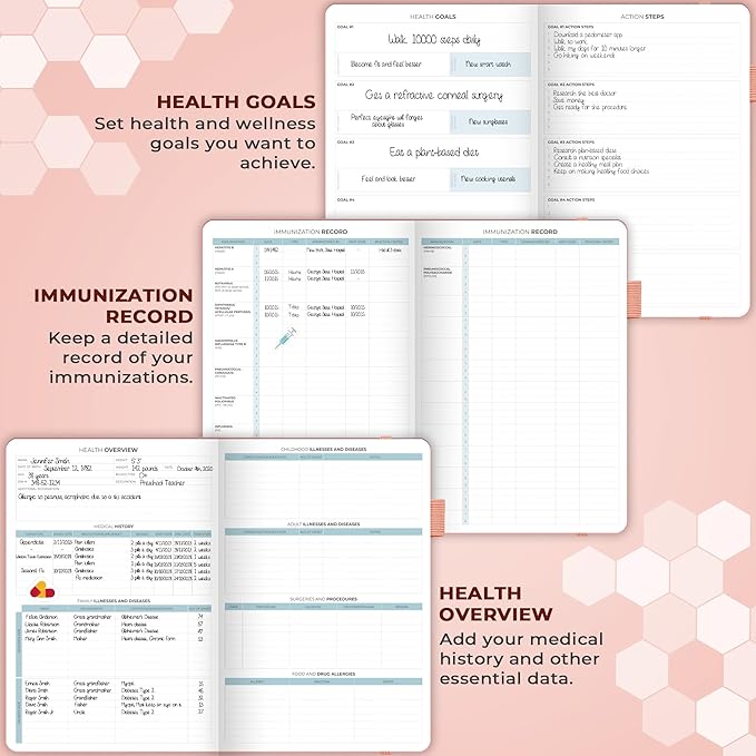 Clever Fox Large Medical Planner 12-Month – Medical Notebook, Health Diary, Wellness Journal to Track Health – 12 Months, 7x10.5″ (Light Pink)