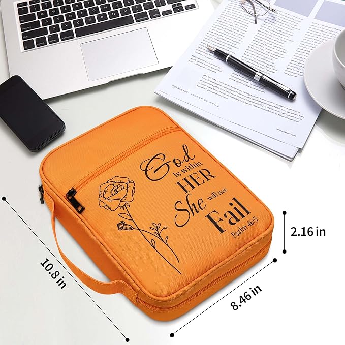 GUEER Bible Cover for Women, Bible Holder, Bible Cover Carrier Carrying Organizer Bag, Zipper and Pockets for Standard Size Bible, Gift for Women(HERorange)