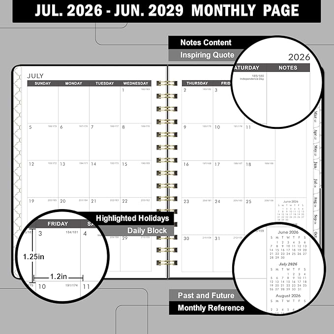 2026-2029 Monthly Planner - 3 Year Monthly Planner 2026-2029, Jul. 2026 - Jun. 2029, 36-Month Calendar with Hardcover, Inner Pocket, 6.4'' x 8.5''