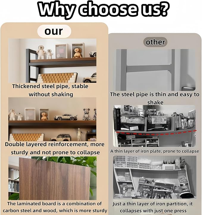 Desktop Hutch Bookshelf,Many Gifts,Metal Desktop Bookcase with pegboard, Desk Shelf Brown, Countertop Storage Organizer Rack for Dorm or Office,Desktop Shelves (Natural+Black, 45.3" Lx9.9 Wx39 H)