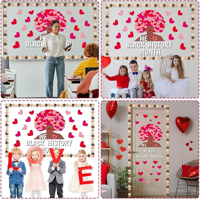 gisgfim Black History Month Bulletin Board Set Decorations We Love Black History Month Classroom Decor February Pink Red Heart Cutouts for Valentine's Day Wall Door Decor School Home Supplies