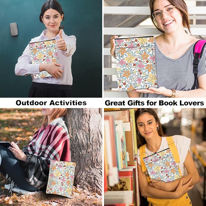 Book Sleeve Book Lovers Gifts Waterproof Books Pouch Protector Cover Reading Accessories Gifts for Women Girls Bookworm Teacher Reader Librarian Birthday Graduation Christmas, Aesthetic Floral