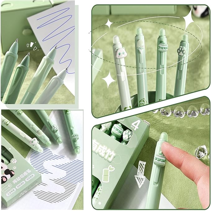 YYaaloa 4pcs Cute Retractable Erasable Gel Pens Fine Point 0.5mm Blue Inks Make Mistakes Disappear for Writing Planner and Crossword Puzzles (Green, Blue)
