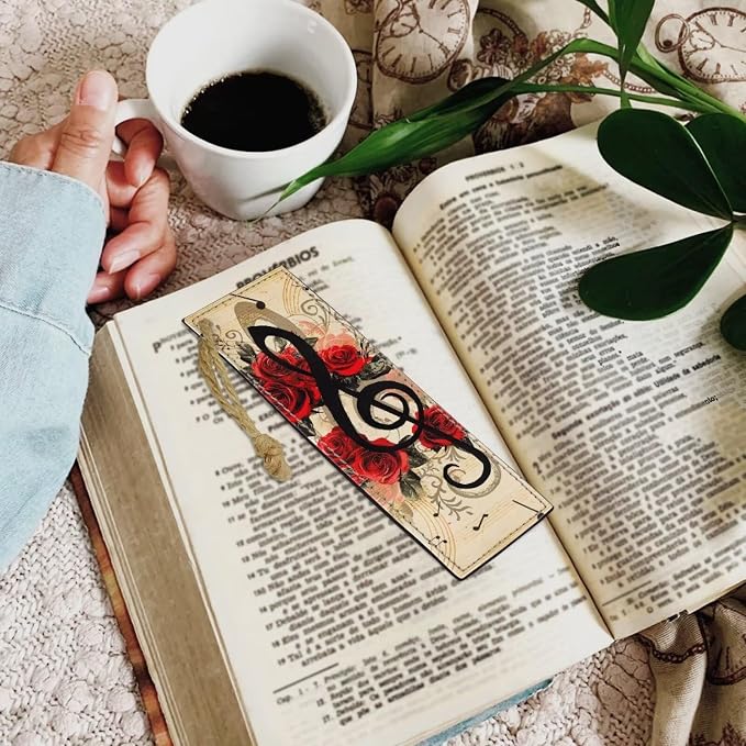 Bookmark 2 PCS Leather Bookmarks for Women, Men, Book Lovers, Music Note Roses Page Markers for Students Teachers Reading