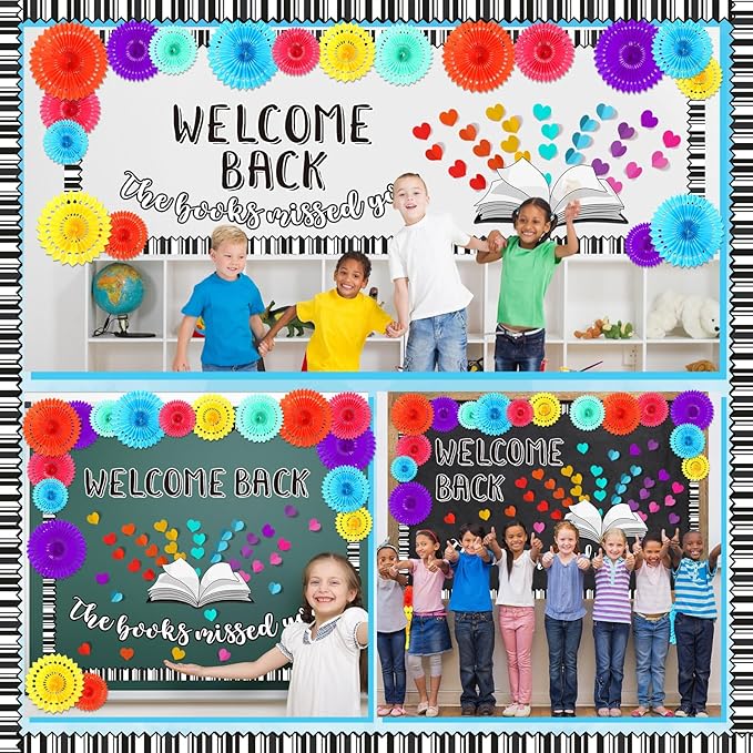 Qilery 83 Pcs Bulletin Board Set Welcome Back the Books Missed You Bulletin Board Decoration Cutout Back to School Classroom Decoration for Home School Library(Book)