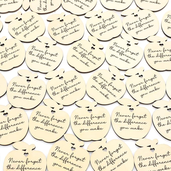 48 Pcs Employee Appreciation Tokens Gifts Bulk Never Forget the Difference You Make Wooden Bookmarks Thank You Tokens Keepsake Craft for Staff Teacher Xmas Party Favors(Apple)