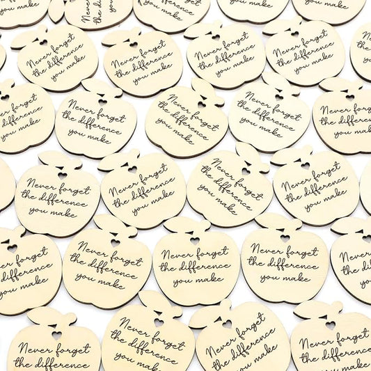 48 Pcs Employee Appreciation Tokens Gifts Bulk Never Forget the Difference You Make Wooden Bookmarks Thank You Tokens Keepsake Craft for Staff Teacher Xmas Party Favors(Apple)