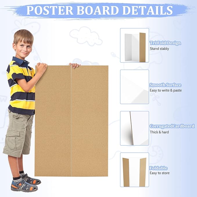 AKONEGE 4 Pack 36" x 48" Trifold Poster Board for Presentation, White Corrugated Cardboard Large Tri Fold Poster Board for Science Fair, Office & School Projects, Photo Displays, Exhibitions Event