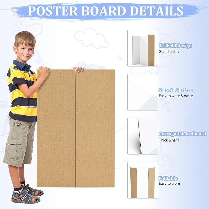 AKONEGE 2 Pack 36" x 48" Trifold Poster Board for Presentation, White Corrugated Cardboard Large Tri Fold Poster Board for Science Fair, Office & School Projects, Photo Displays, Exhibitions Event