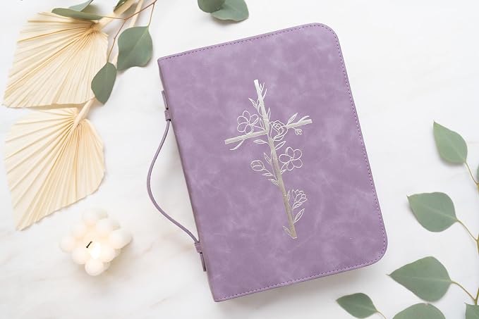Bible Cover Case for Women – PU Leather Large Bible Case with Minimalist Debossed Design – Christian Bible Accessories for Girls & Women (Purple)