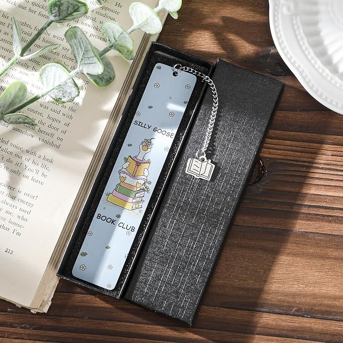 Cute Goose Metal Bookmarks - Funny Silly Book Mark for Reading Women Blue Personalized Page Makers for Kids Book Lover Bookish Reader Students Birthday Gifts School Office Club Accessories