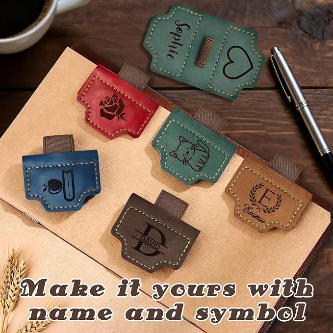 Personalized Magnetic Leather Bookmark with Pen Holder, Custom Name Engraved Book Marks for Reading Women Men Kids, Customized Book Lovers Gifts