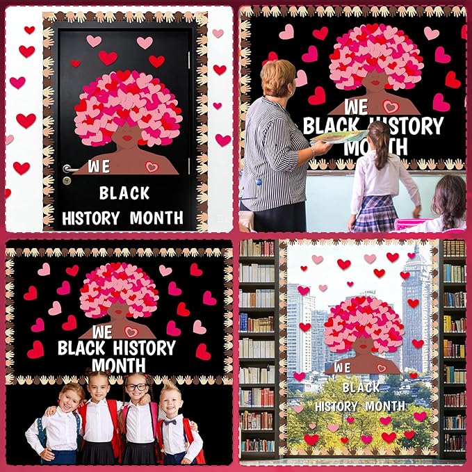 Black History Month Classroom Door Decorations We Love Black History Month Bulletin Board Set February Pink Red Heart Paper Cutouts for Valentine's Day Door Wall Chalkboard School Home Decor