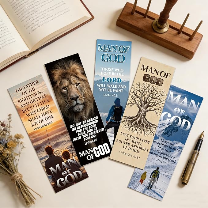 Wxiben Man of God Bookmarks Gifts - 100 Pcs Father's Day Christian Paper Bookmarks Scripture Inspirational Religious Book Page Marker Clip Prayer Gift for Men Dad Book Lovers Church Reading Supplies