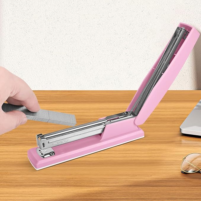 Stapler with 5000 Staples - Office Stapler, 25 Sheet Capacity, Staplers for Desk, Non-Slip, Pink