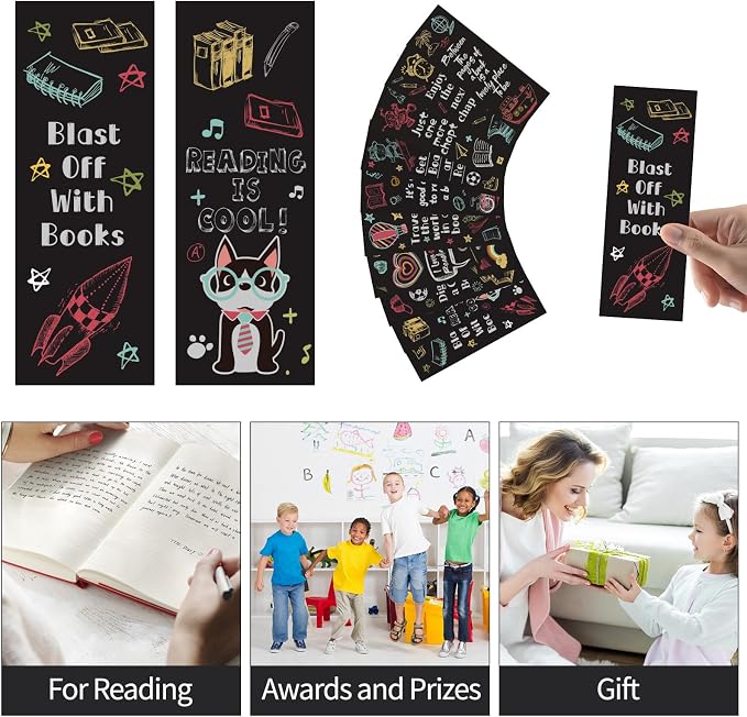 LiYiQ 100 Pcs Reading Rocks Bookmarks Rockets Design Bookmarks 7×2.5-inch Double-Sided Bookmark for Book Lovers Cute Bookmark for Reader Students School Supplies
