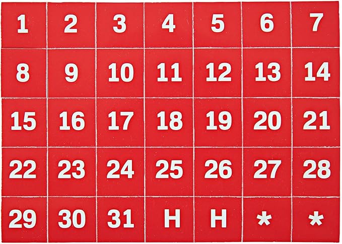 MasterVision Magnetic 1-31 Calendar Board Numbers, Set of 35-1" Calendar Dates, White on Red, Perfect Magnets for Dry Erase Planning Boards