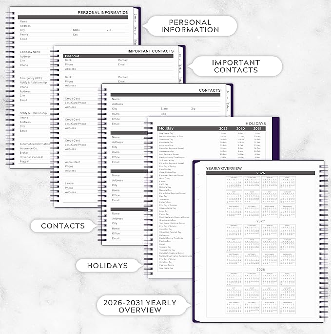 2026-2031 Monthly Planner/Monthly Calendar - 5 Year Planner from Jul. 2026 - Jun. 2031, 60 Month Planners, 9" x 11", Monthlys Calendar 2026-2031 with Tabs + Double-Side Pocket + Durable Polypropylene Cover - Purple
