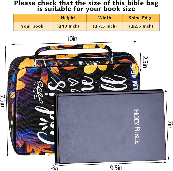 Yaomiao Bible Cover Case for Women Girls Large Bible Bag with Flowers Printing Carrying Case with Handle, 8 Pens, 90 Tabs Cover Bag Portable with Bookmarks for Study Christian Gift(Stylish Style)