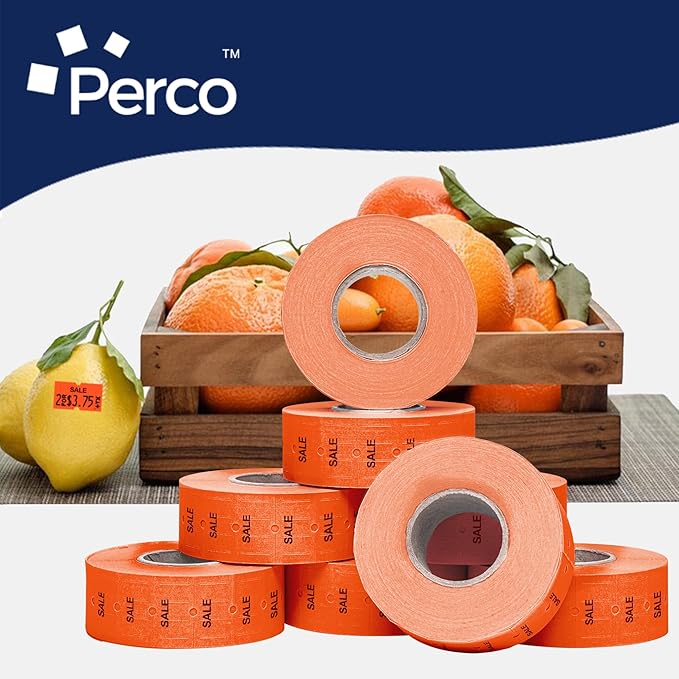 Perco 1 Line Fluorescent Red Sale Labels - 80 Rolls, 10 Sleeves, 80,000 Blank Price and Date Gun Labels for Perco Lite, X, Plus and Pro 1 Line Price and Date Guns - Made in USA