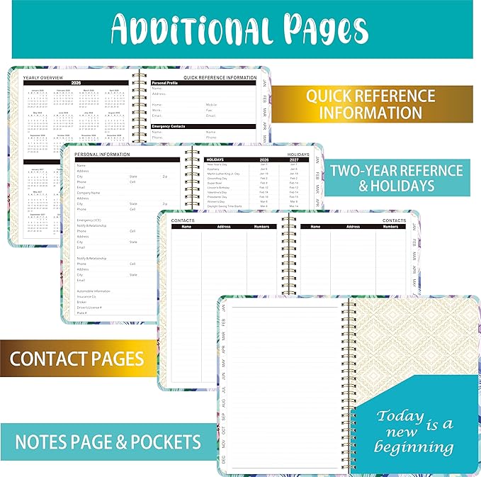 2026 Weekly and Monthly Planner, Medium 6.2 x 8.5 Inch, Hardcover with Floral Design, Jan-Dec Calendar, Spiral-Bound with Monthly Tabs, 100 GSM Paper (yellow flower) (puple blue flower))
