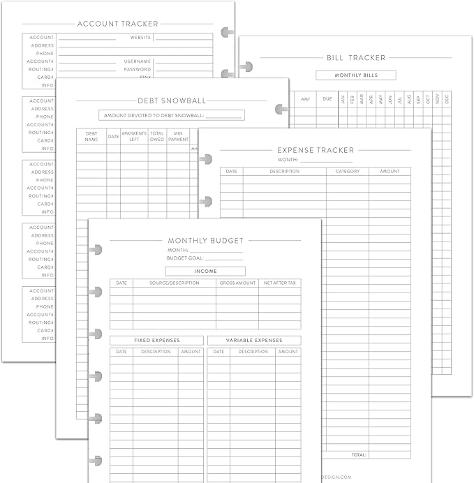 BetterNote Finance Plan Refill for Discbound Notebooks, Bill, Account, Expense, Budget, Debt Snowball, Fits Levenger Circa, Happy Planner, Arc Systems, TUL, Talia, 1 Year Supply (8-Disc, 5.5"x8.5")