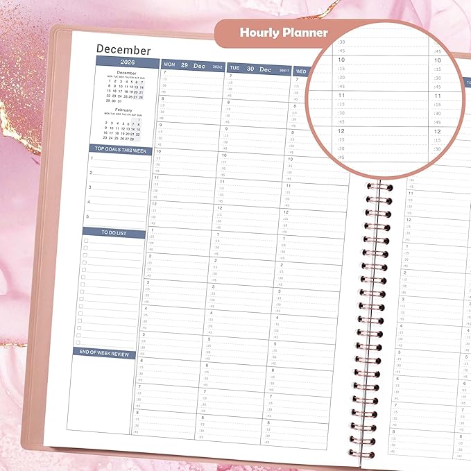 2026 Appointment Book/Planner - Appointment Planner 2026, Jan. 2026 - Dec. 2026, 11" x 9", 26 Daily Hourly Planner with 15-Minute Interval, Colorful Tabs - Rose Gold
