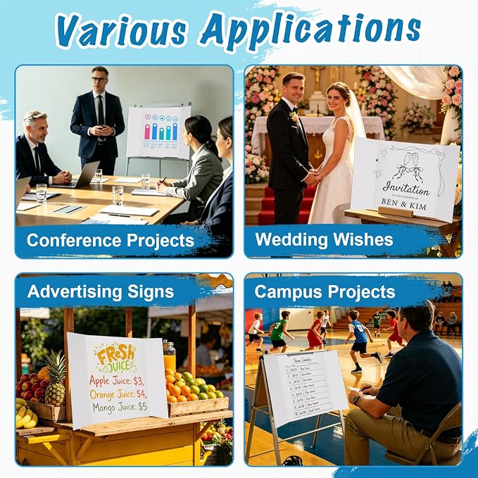 4 Pcs Medium Trifold Poster Board, 26" x 17" Presentation Board, with Double Sided Tapes and Cardboard, White Corrugated Project Boards/Science Fair/trifold Display Board for School Project