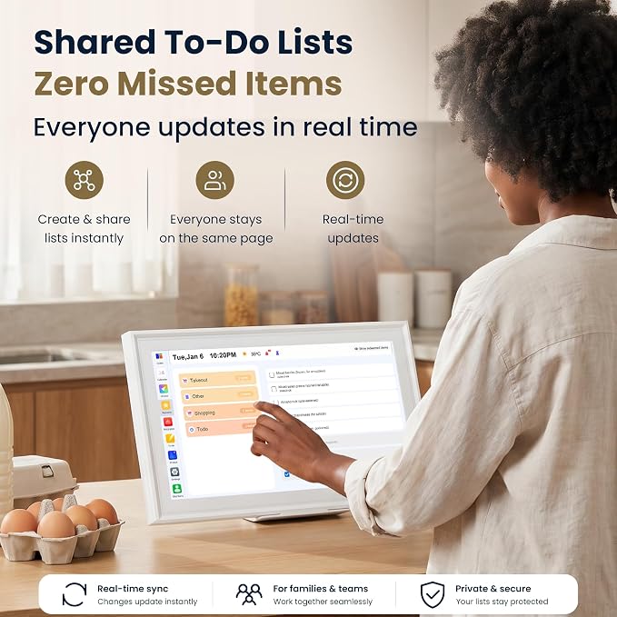 15.6-Inch Smart Digital Calendar & Photo Frame for Family, Wall Planner with Auto-Sync to Apple, Google & Outlook, Touchscreen Display with Chore Chart, To-Do Lists & Meal Planner, White Frame, No Subscription