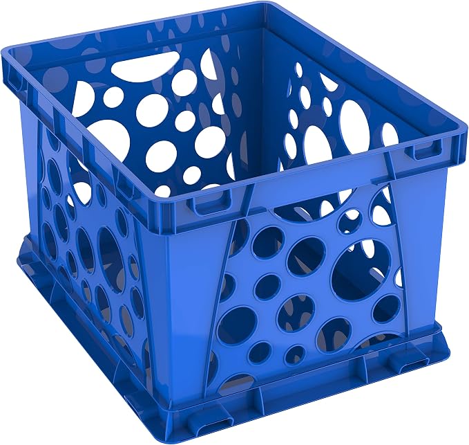 Storex Premium File Crate with Handle Cutouts – Letter and Legal Document and Folder Storage, Classroom Blue, 1-Pack (61460A03C)