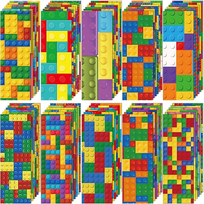 Chinco 120 Pieces Bookmarks for Kids Set Cute Book Marks Gifts for Kids Cartoon Inspirational Motivational Paper Bookmark Pack for Book Lovers Adults Teacher Women Funny Reading Gift(Building Block)
