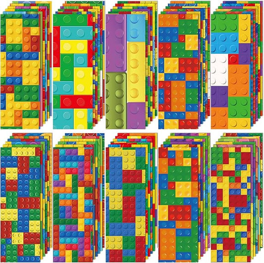 Chinco 120 Pieces Bookmarks for Kids Set Cute Book Marks Gifts for Kids Cartoon Inspirational Motivational Paper Bookmark Pack for Book Lovers Adults Teacher Women Funny Reading Gift(Building Block)