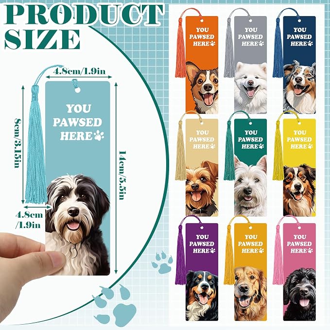 100 Pcs Dog Themed Bookmarks Bulk for Dog Lovers, Cute Puppy Pet Bookmarks You Pawsed Here Birthday Party Favors Giveaways Back to School Gifts for Veterinary Students